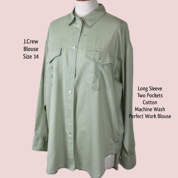 J.Crew. Blouse Top 14 Light Green Long Sleeve Button Down Collard Machine Wash - Picture 1 of 6